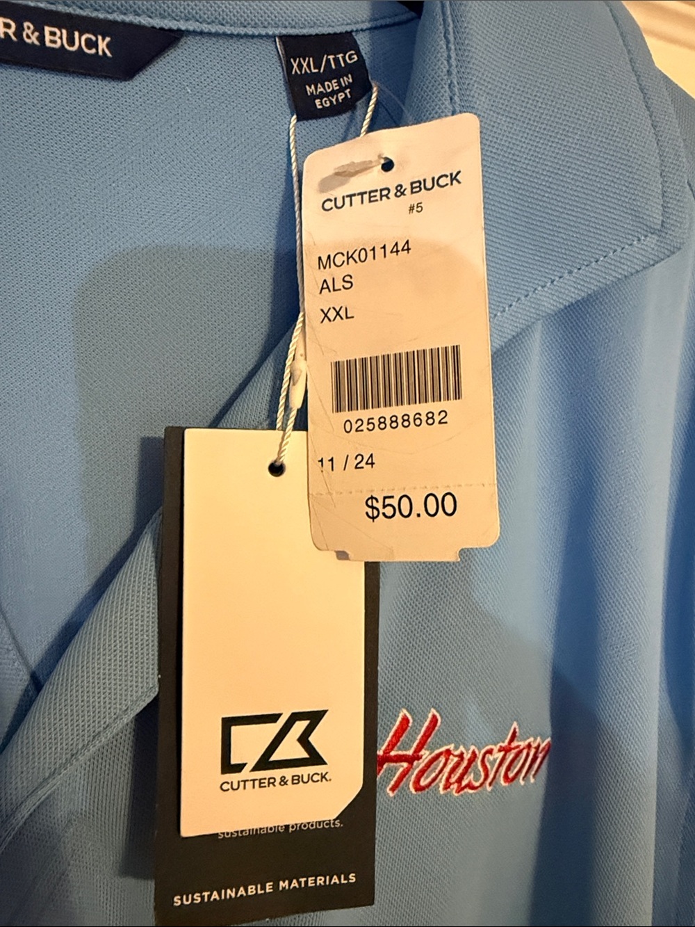 Light Blue Polo with Red Houston Script- perfect for a Houston Sports Fan! - Picture 2 of 3